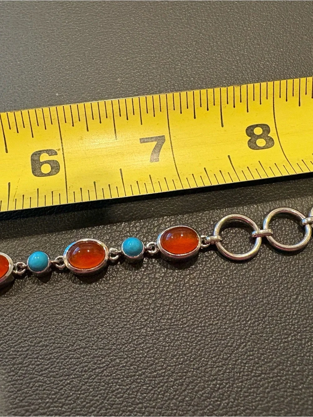 Sterling Silver Bracelet with Orange Carnelian and Turquoise cabochons